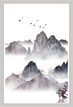 淡彩水墨意境山水畫(huà)