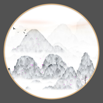 新中式高山流水山水畫