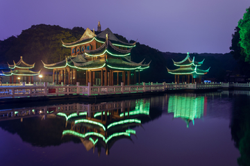 古代楼阁夜景  中式茶楼夜景