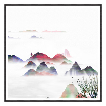 海報水墨煙云畫水墨山水畫