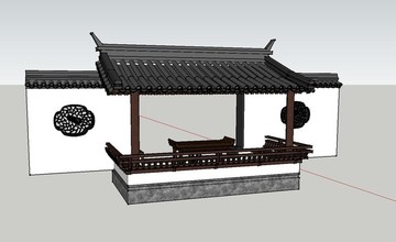 古典中式半亭传统中式亭SU模型