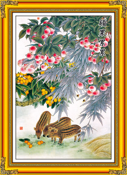 工筆畫豬年掛歷