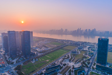 杭州钱江新城商务区世纪城夕阳