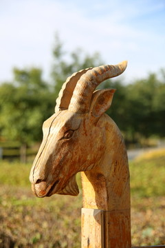 山羊头木雕像