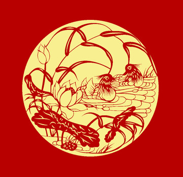 剪紙窗花鴛鴦
