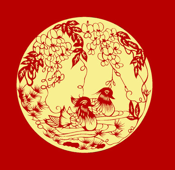 剪紙窗花鴛鴦