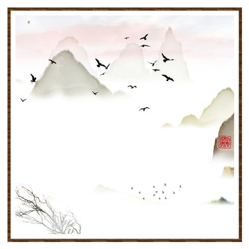 水墨山水無(wú)框畫(huà)