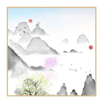 意境抽象畫(huà)彩墨山水畫(huà)