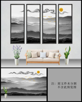 中式浮雕水墨背景画