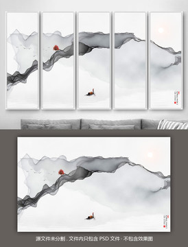 水墨畫新中式客廳沙發(fā)背景畫