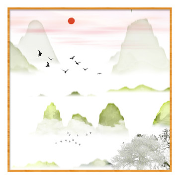 意境抽象畫彩墨山水畫