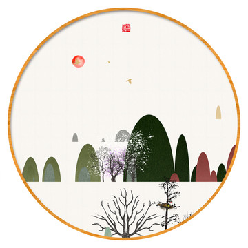 意境抽象畫彩墨山水畫