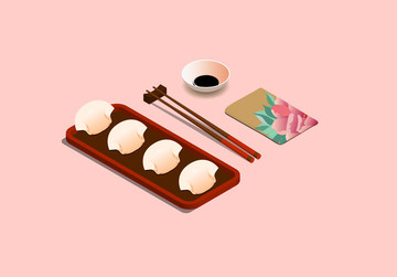 插画饺子中餐料理美食日式