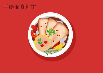 手绘面食粘饼矢量图