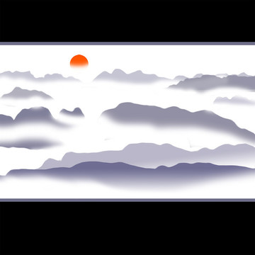 水墨群山云霧畫