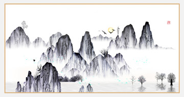 意境抽象畫彩墨山水畫