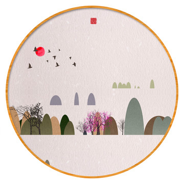 新中式抽象意境山水無(wú)框畫(huà)