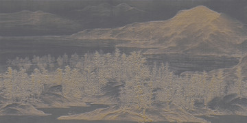 新中式山水柔美線描壁畫分層