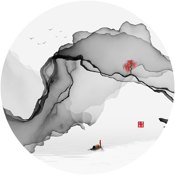 新中式抽象山水裝飾畫(huà)