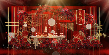 紅色中國(guó)風(fēng)婚禮迎賓區(qū)設(shè)計(jì)