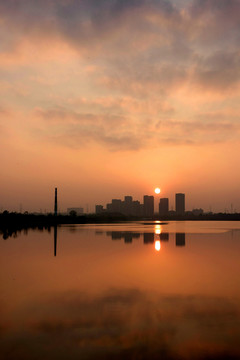 金华湖海塘公园夕阳晚霞