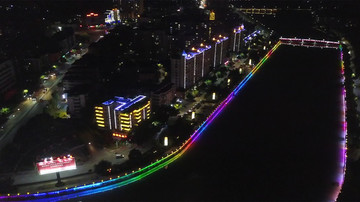 韶关仁化丹霞街道沿江路航拍夜景