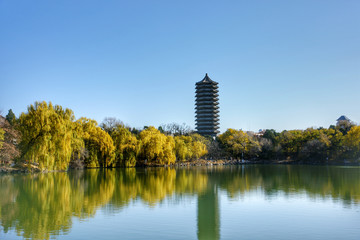 北京大学未名湖和博雅塔