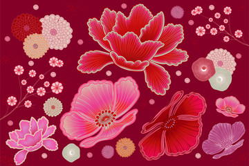 萤光粉红与桃红花朵素材