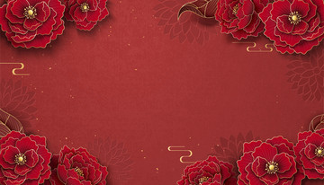 大红牡丹花装饰背景
