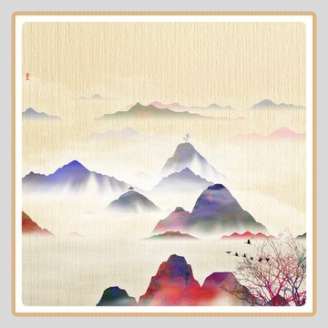 新中式抽象意境山水無框畫