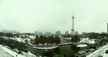 湖南株洲炎帝广场神农塔雪景