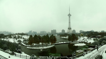 湖南株洲炎帝广场神农塔雪景