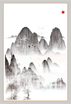 新中式抽象意境山水無框畫