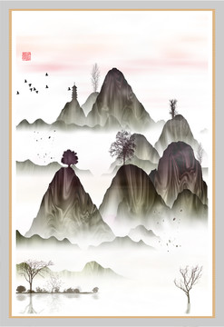 新中式抽象意境山水無框畫
