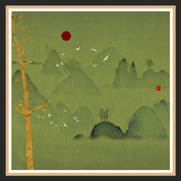 意境抽象畫彩墨山水畫