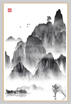意境抽象畫(huà)彩墨山水畫(huà)