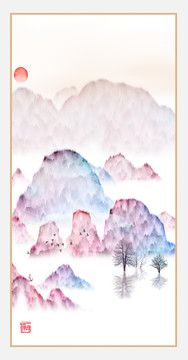 新中式抽象意境山水無框畫