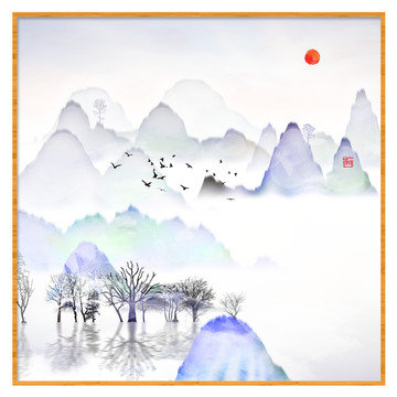 新中式抽象意境山水無框畫