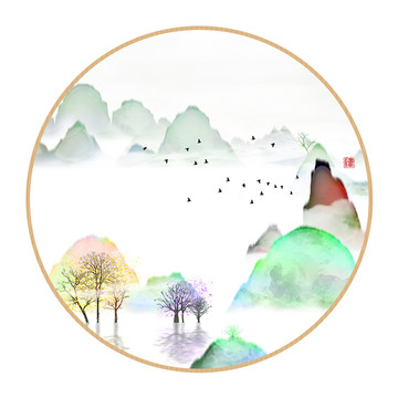 中國水彩水墨裝飾畫