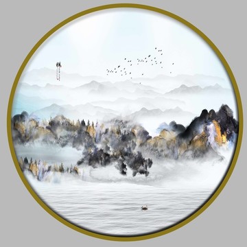 抽象山水装饰画北欧山水画