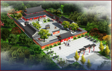 古建寺廟鳥瞰圖