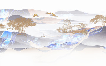 新中式創(chuàng)意抽象線描壁畫分層