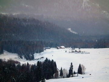 禾木冬季村庄下雪