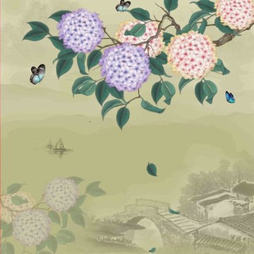 高清花蝶工筆畫背景墻