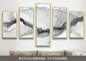 新中式客廳沙發(fā)水墨畫(huà)水墨掛畫(huà)