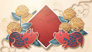豬年迎春賀圖背景設(shè)計模板