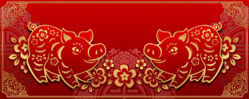 中國大紅豬年橫幅背景矢量