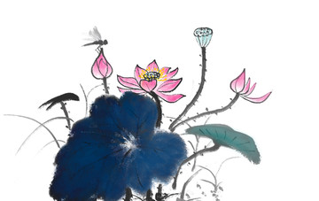 蜻蜓荷花水墨畫國畫