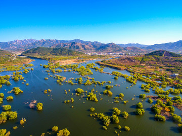 航拍青岛崂山水库