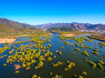 航拍青岛崂山水库